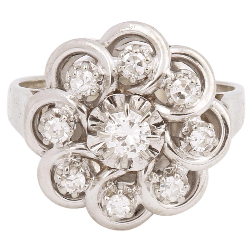 Diamonds 18 Carat White Gold Daisy Ring For Sale