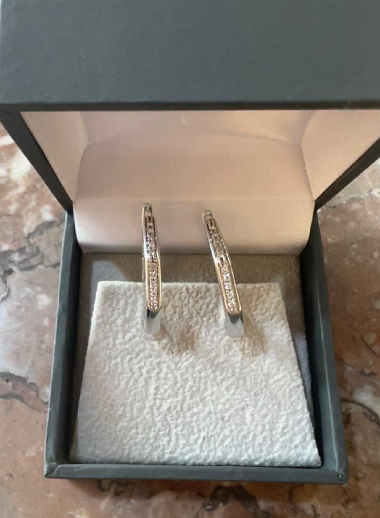 Round Cut Diamonds 18 Carat White Gold Octagonal Hoop Earrings For Sale