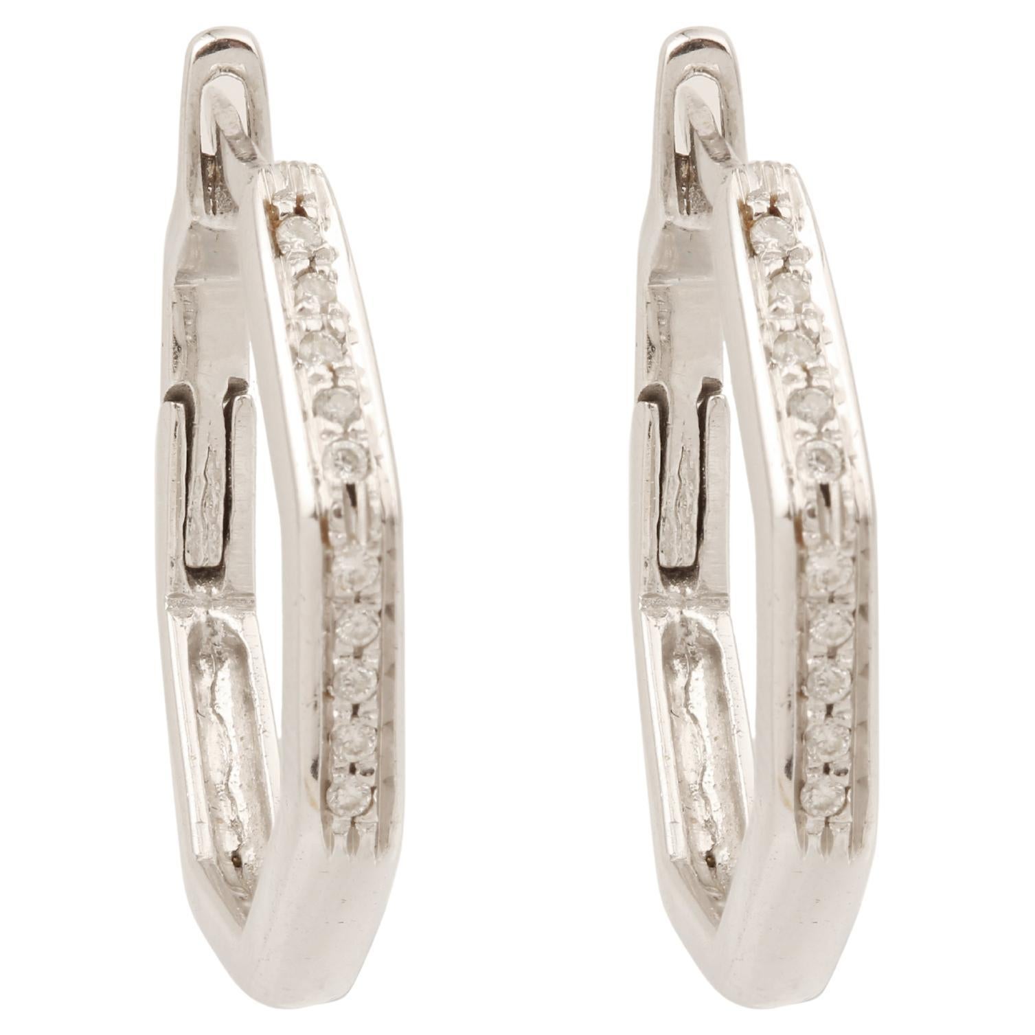 Diamonds 18 Carat White Gold Octagonal Hoop Earrings For Sale