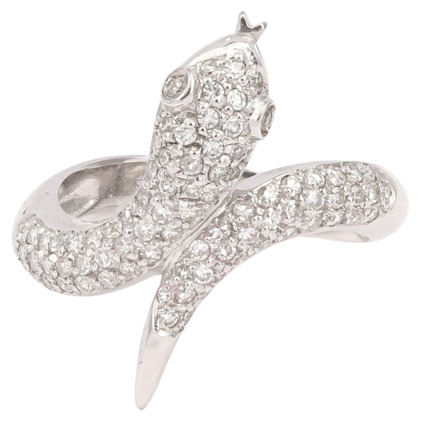 Diamonds 18 Carat White Gold Snake Ring For Sale