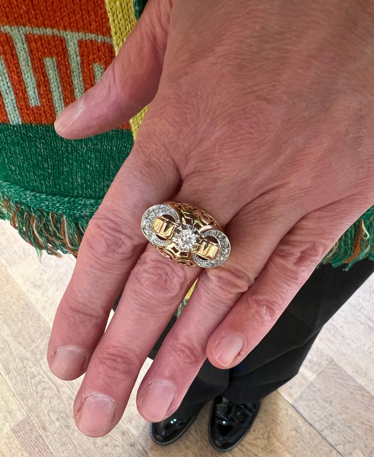 Diamonds 18 Carat Yellow Gold Retro Tank Ring For Sale at 1stDibs