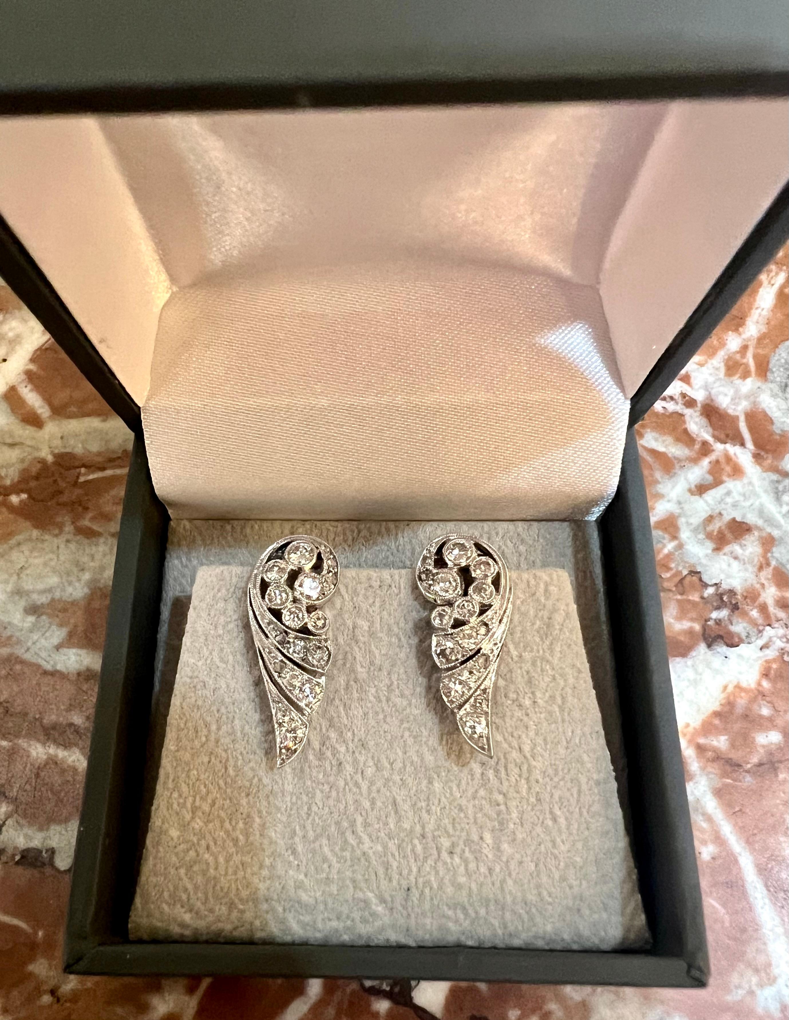 Mixed Cut Diamonds 18 Carats White Gold Wings Earrings For Sale