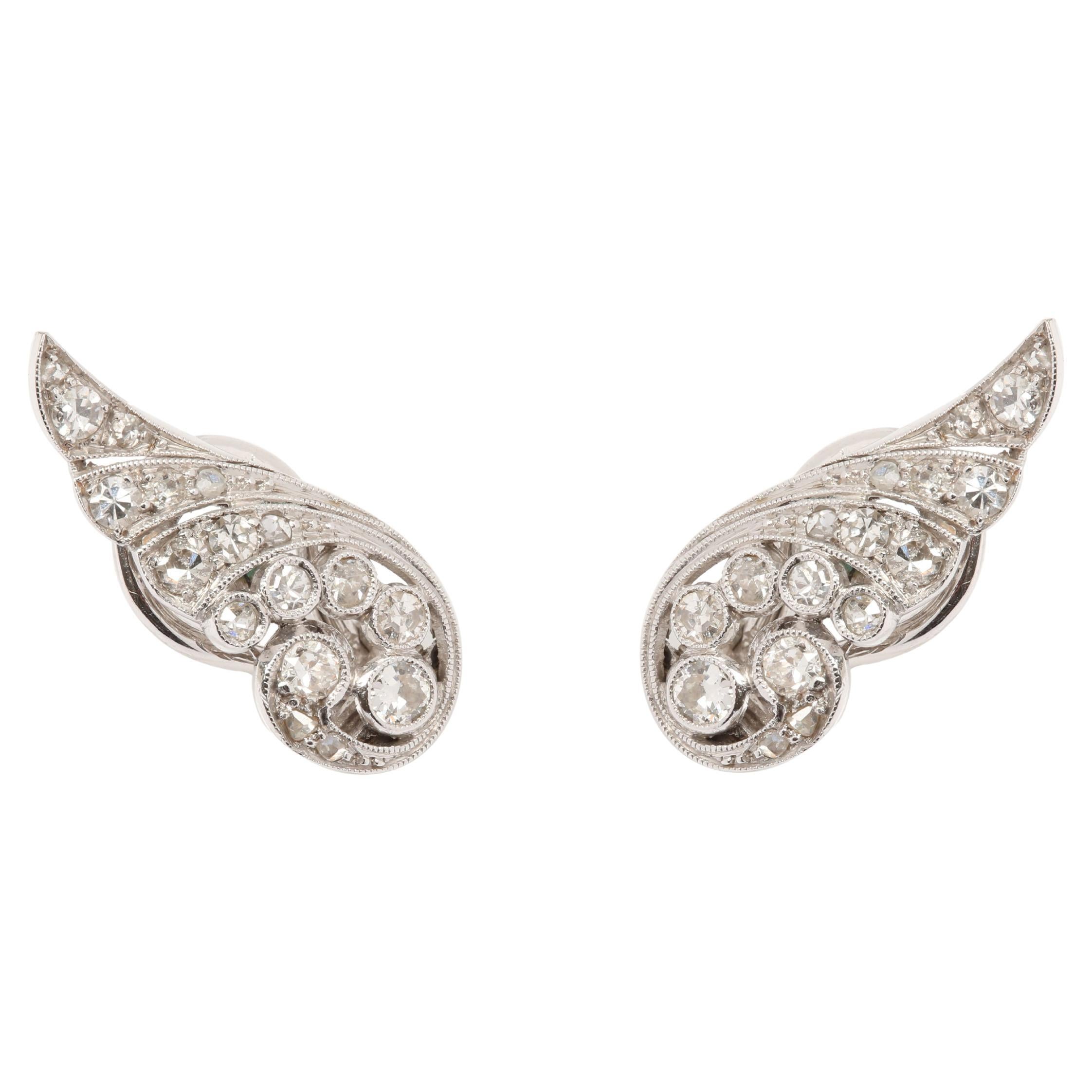 Diamonds 18 Carats White Gold Wings Earrings