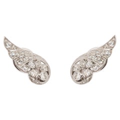 Retro Diamonds 18 Carats White Gold Wings Earrings