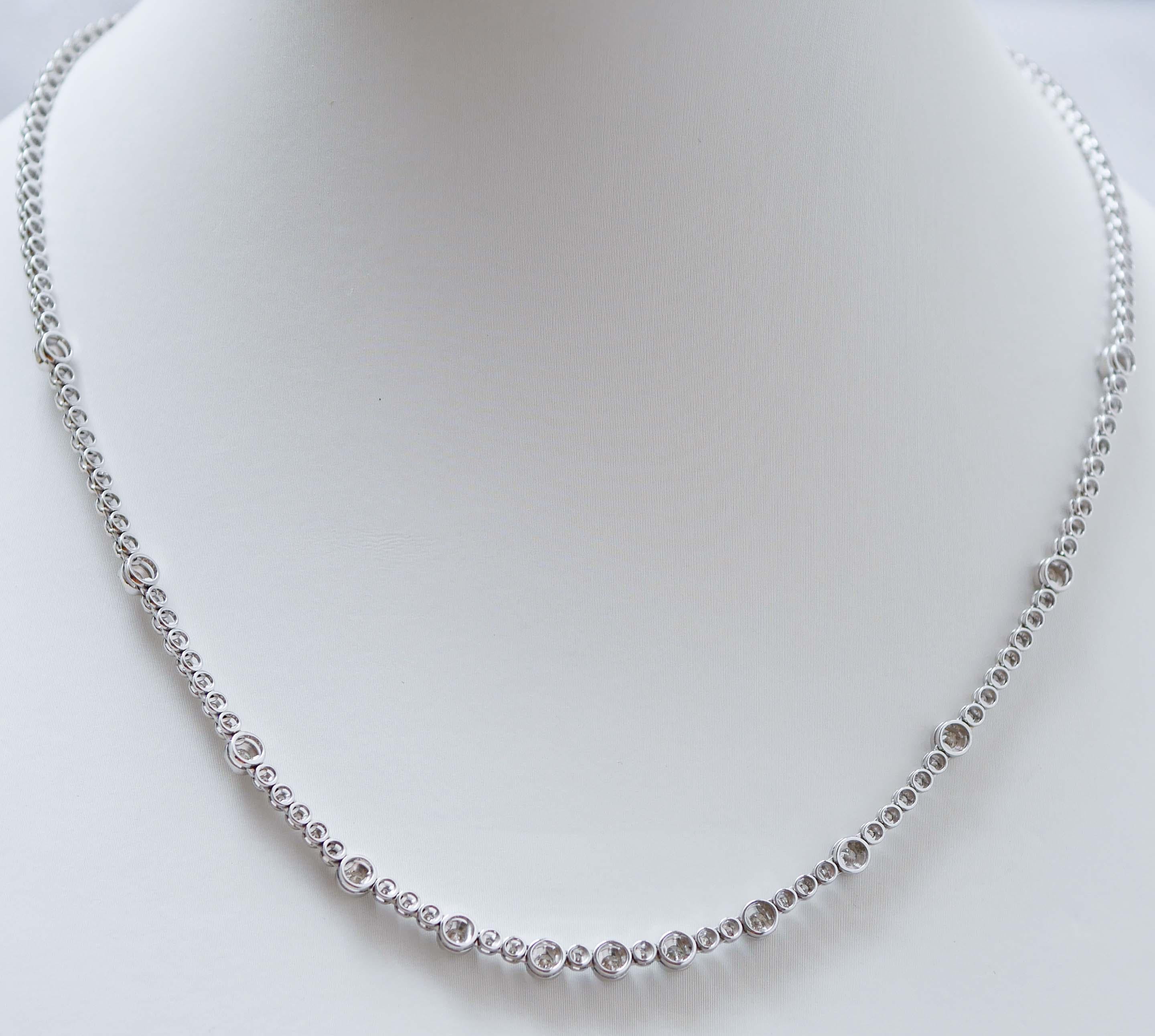 Modern Diamonds, 18 Kara White Gold Tennis Necklace. For Sale