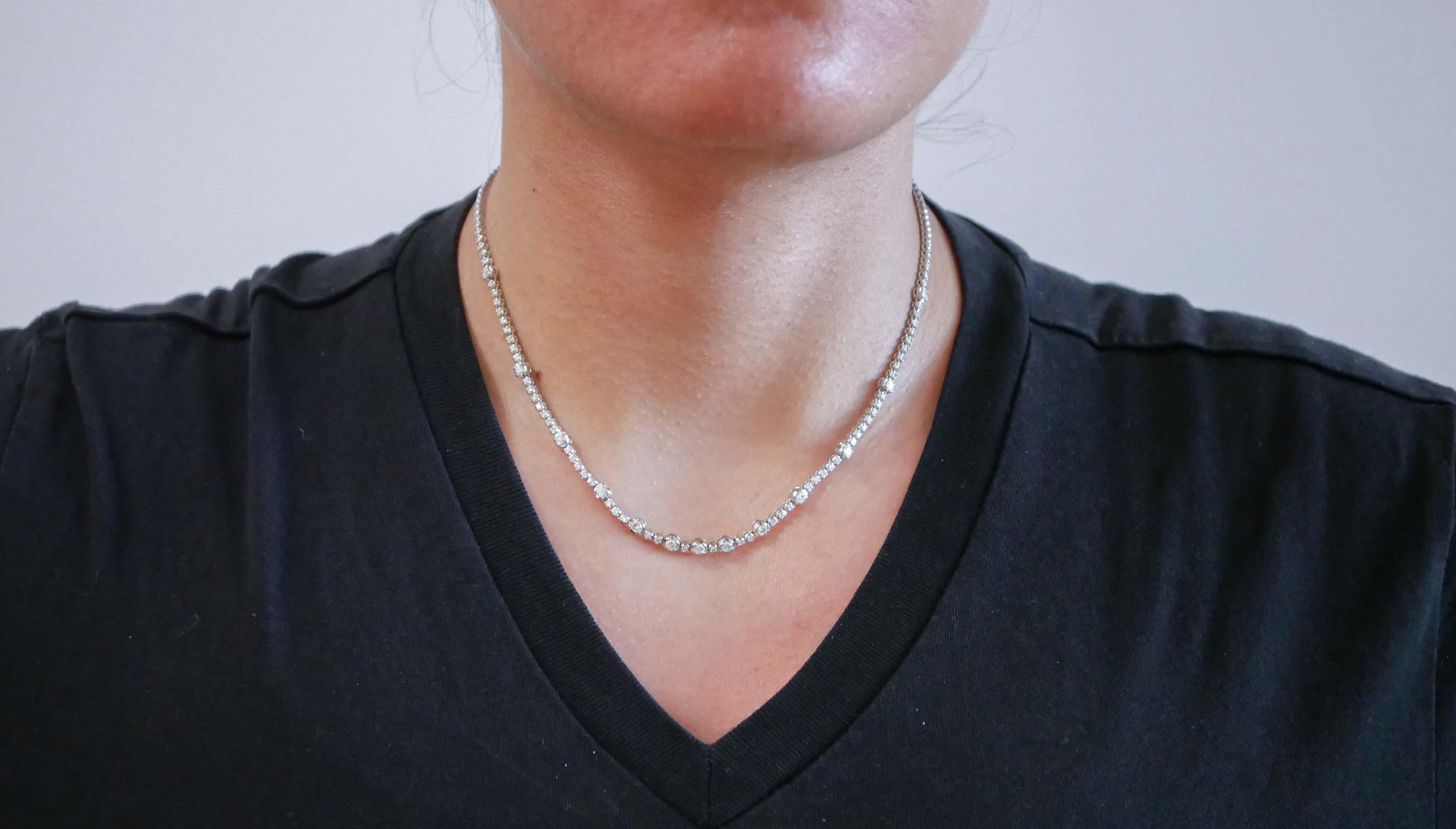 Brilliant Cut Diamonds, 18 Kara White Gold Tennis Necklace. For Sale
