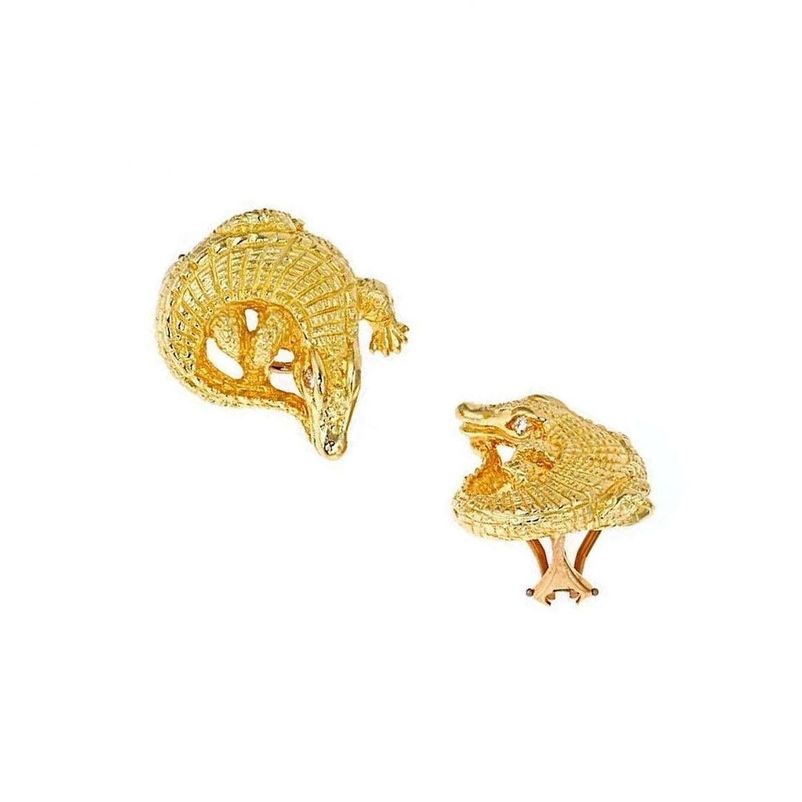 Diamonds 18 Karat Gold CURLED ALLIGATOR Earrings by John Landrum Bryant In New Condition For Sale In New York, NY