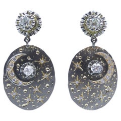 21st Century Moon Stars Diamonds Black Rhodium 18 Karat Gold Earrings