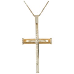 Diamonds, 18 Karat Rose and White Gold Cross Shape Pendant Necklace