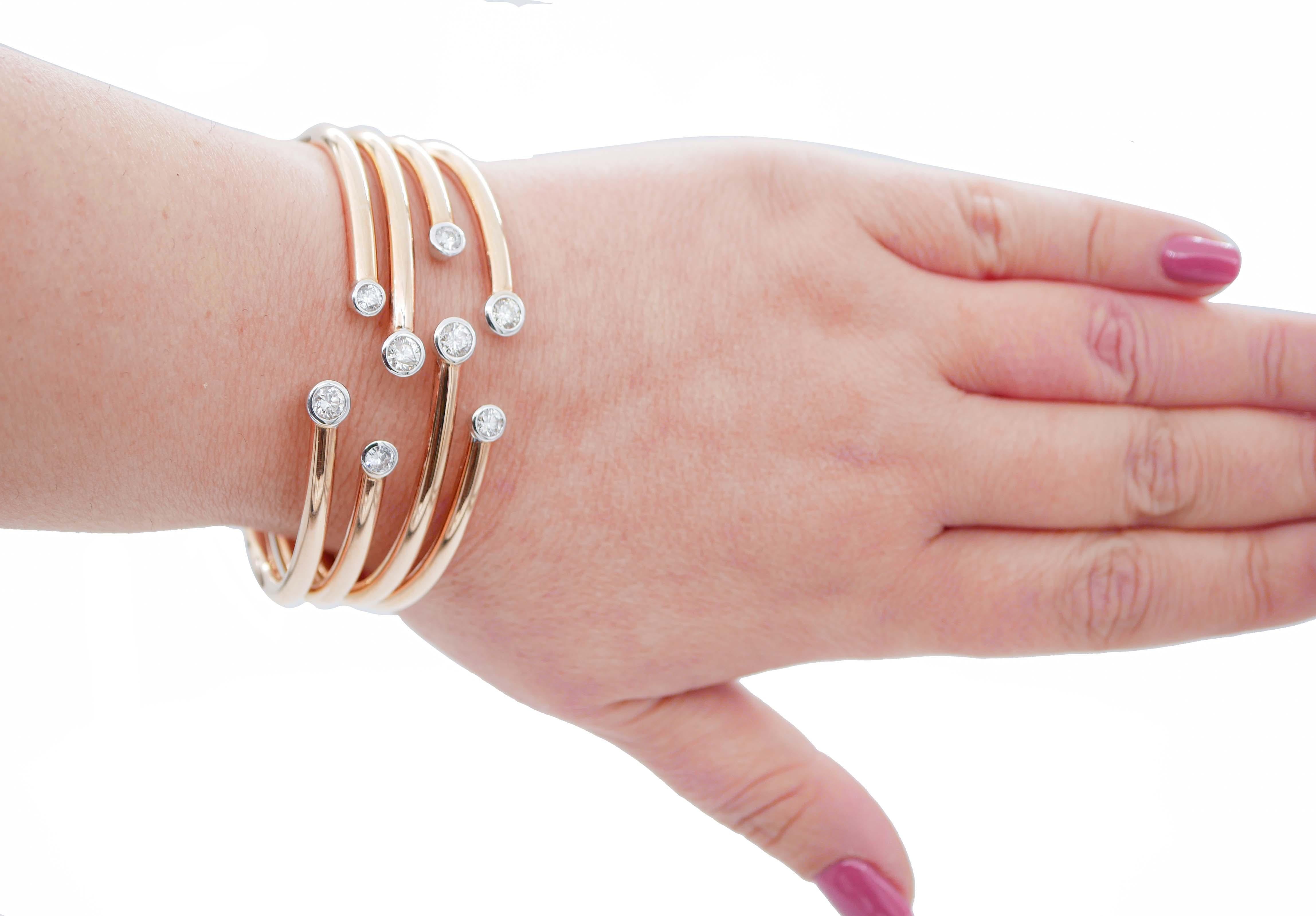 Taille brillant Bracelet moderne en or rose et blanc 18 carats et diamants en vente
