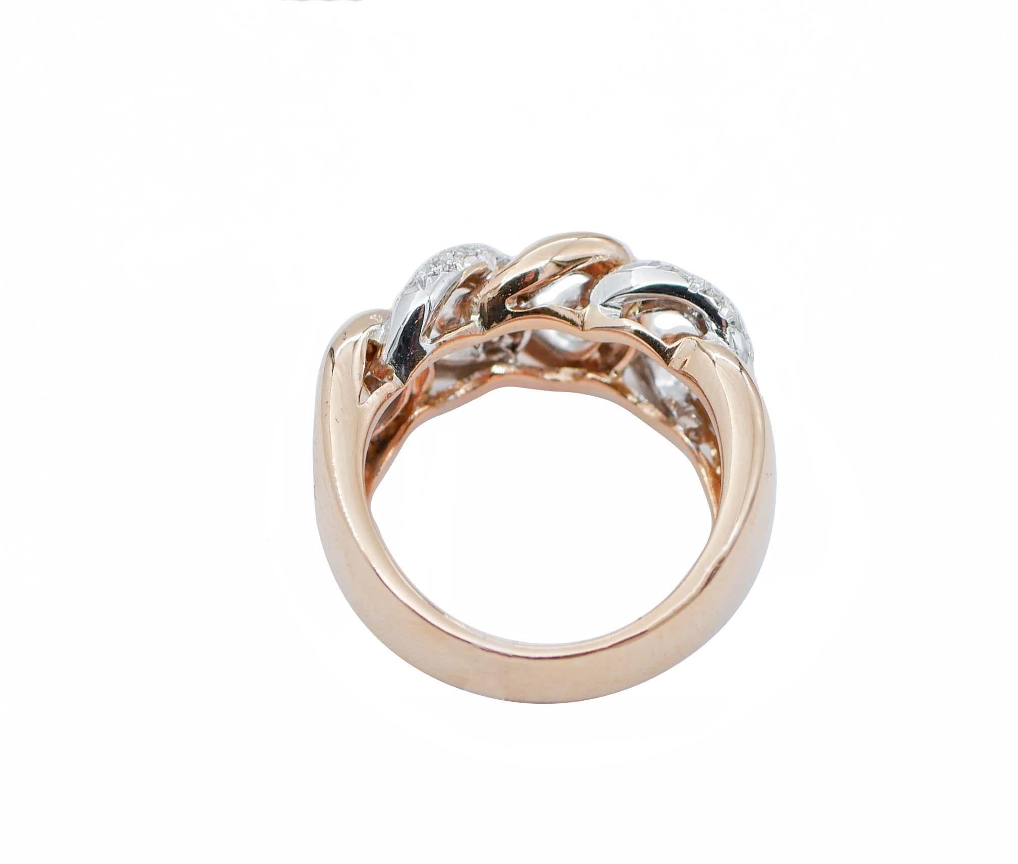 Modern Diamonds, 18 Karat Rose and White Gold Ring For Sale