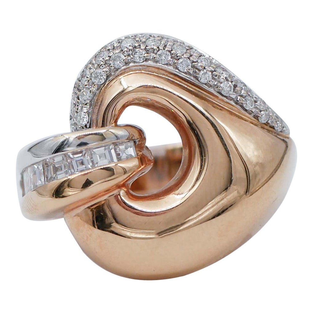 Diamonds, 18 Karat Rose and White Gold Ring For Sale