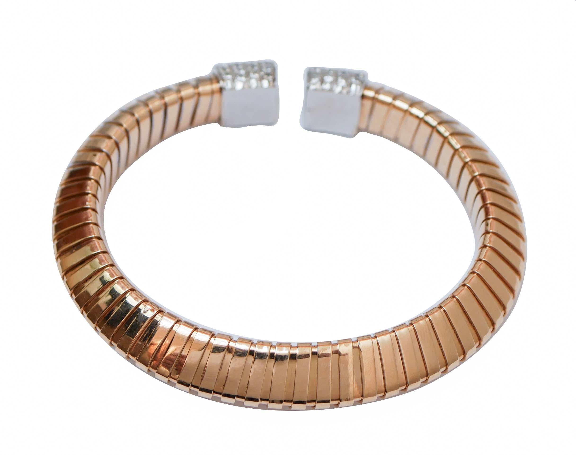 Rétro Bracelet en or rose et or blanc 18 carats et diamants en vente