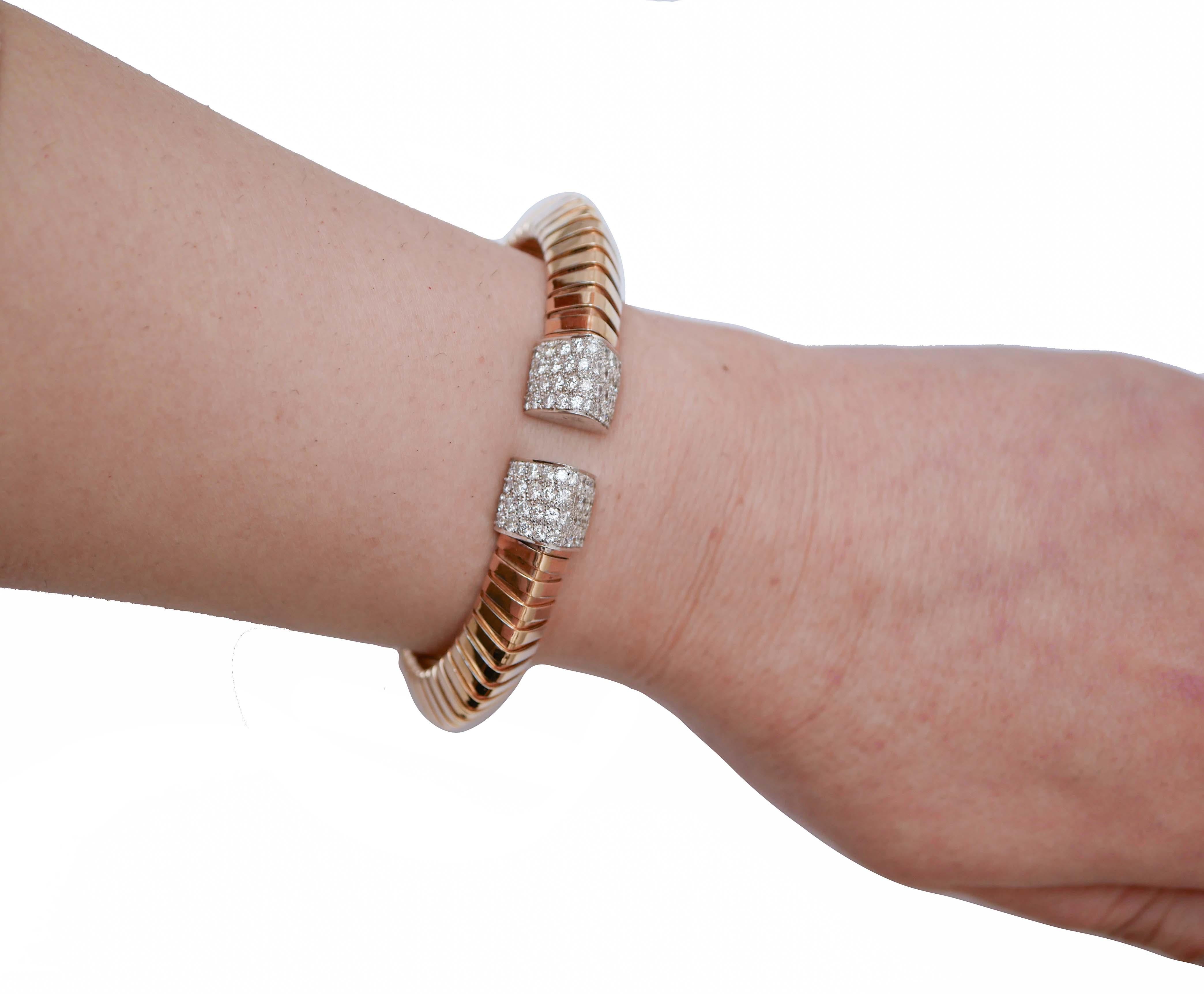 Taille brillant Bracelet en or rose et or blanc 18 carats et diamants en vente