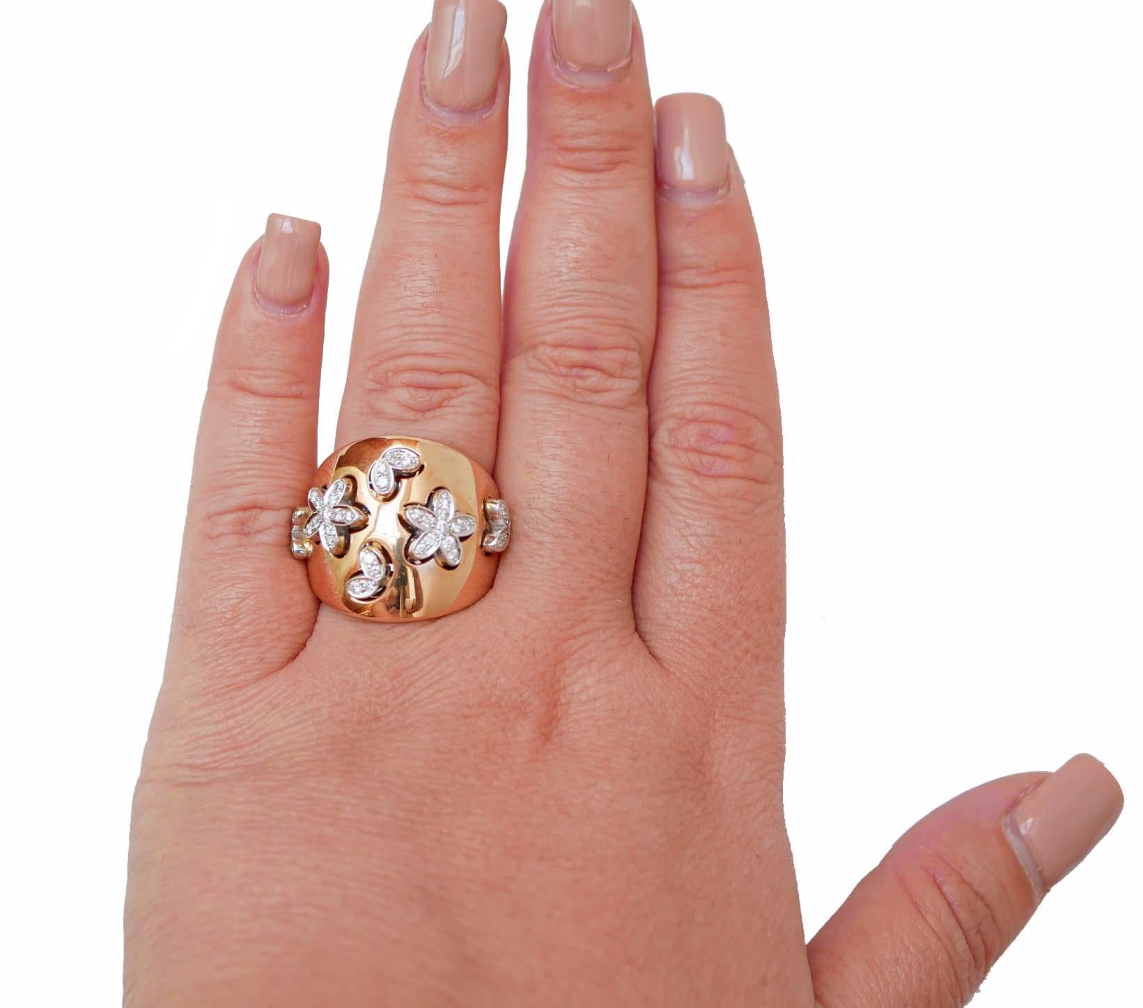 Taglio brillante Diamanti, anello moderno in oro rosa e oro bianco 18 carati. in vendita