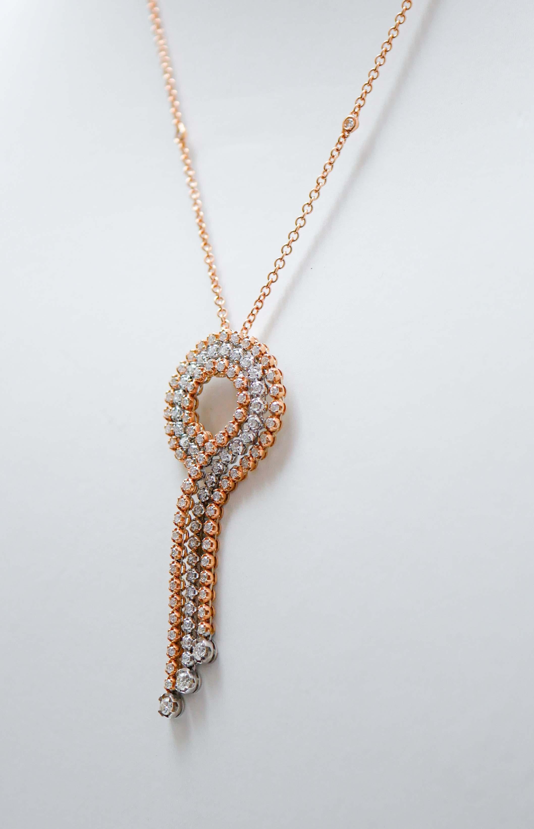 Modern Diamonds, 18 Karat Rose Gold and White Gold Pendant Necklace. For Sale