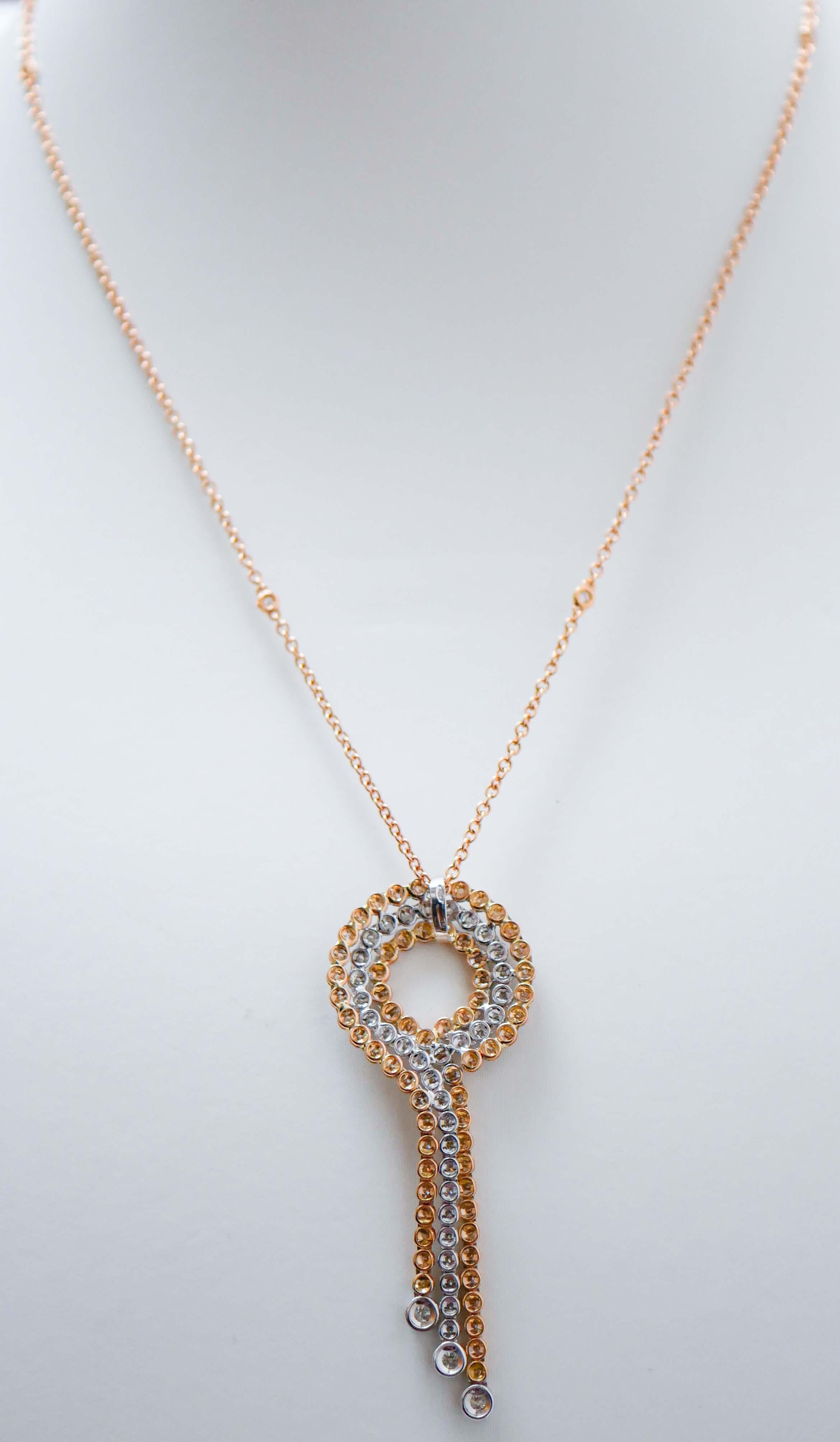 Brilliant Cut Diamonds, 18 Karat Rose Gold and White Gold Pendant Necklace. For Sale