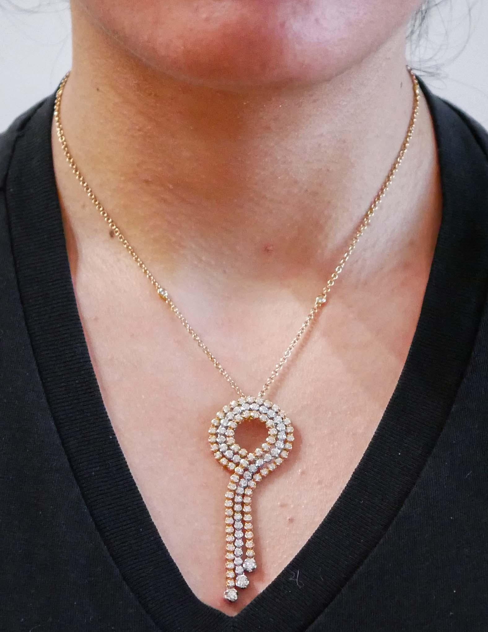 Women's Diamonds, 18 Karat Rose Gold and White Gold Pendant Necklace. For Sale