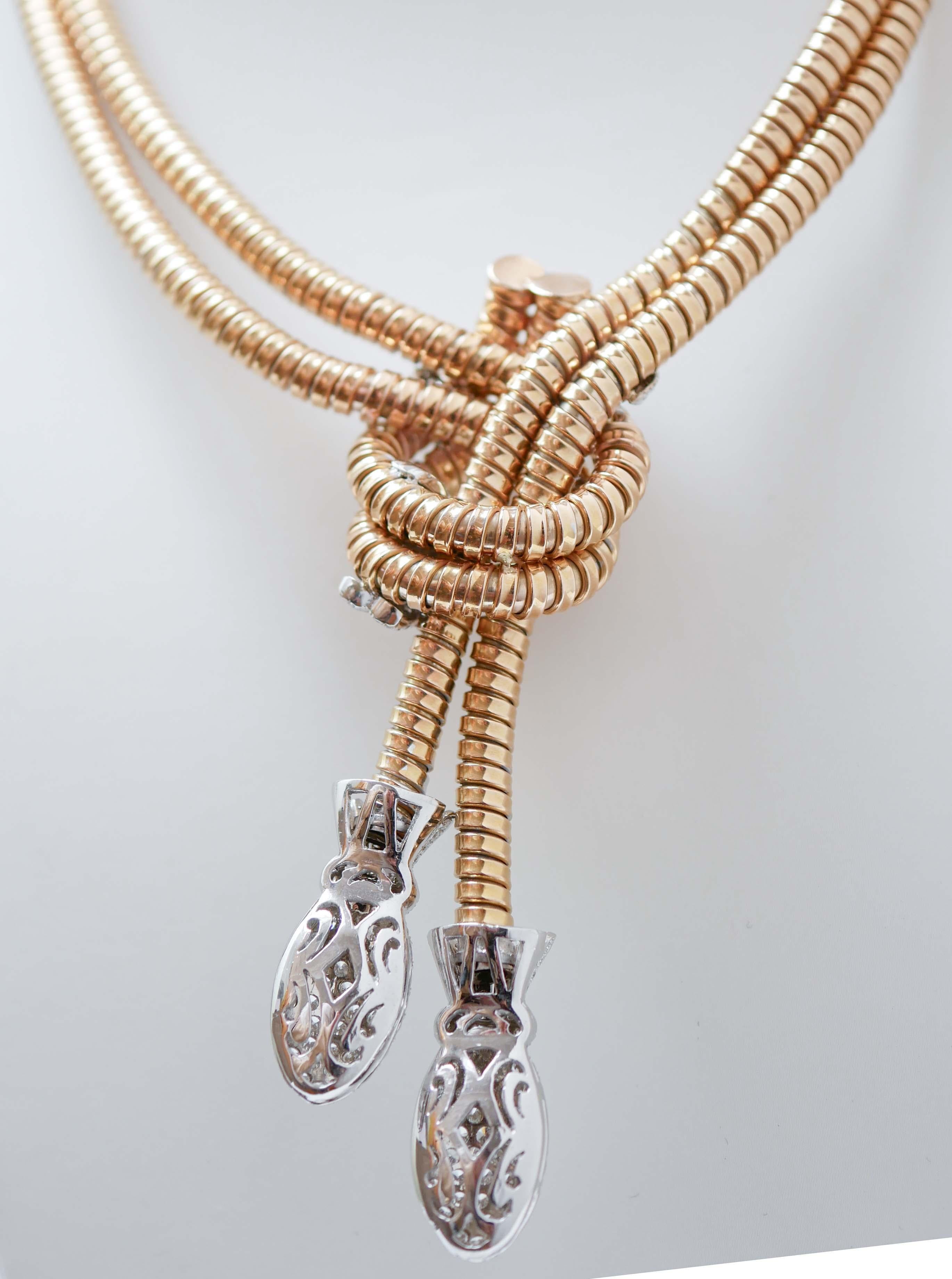 Brilliant Cut Diamonds, 18 Karat Rose Gold and White Gold  Tubo Gas Necklace.