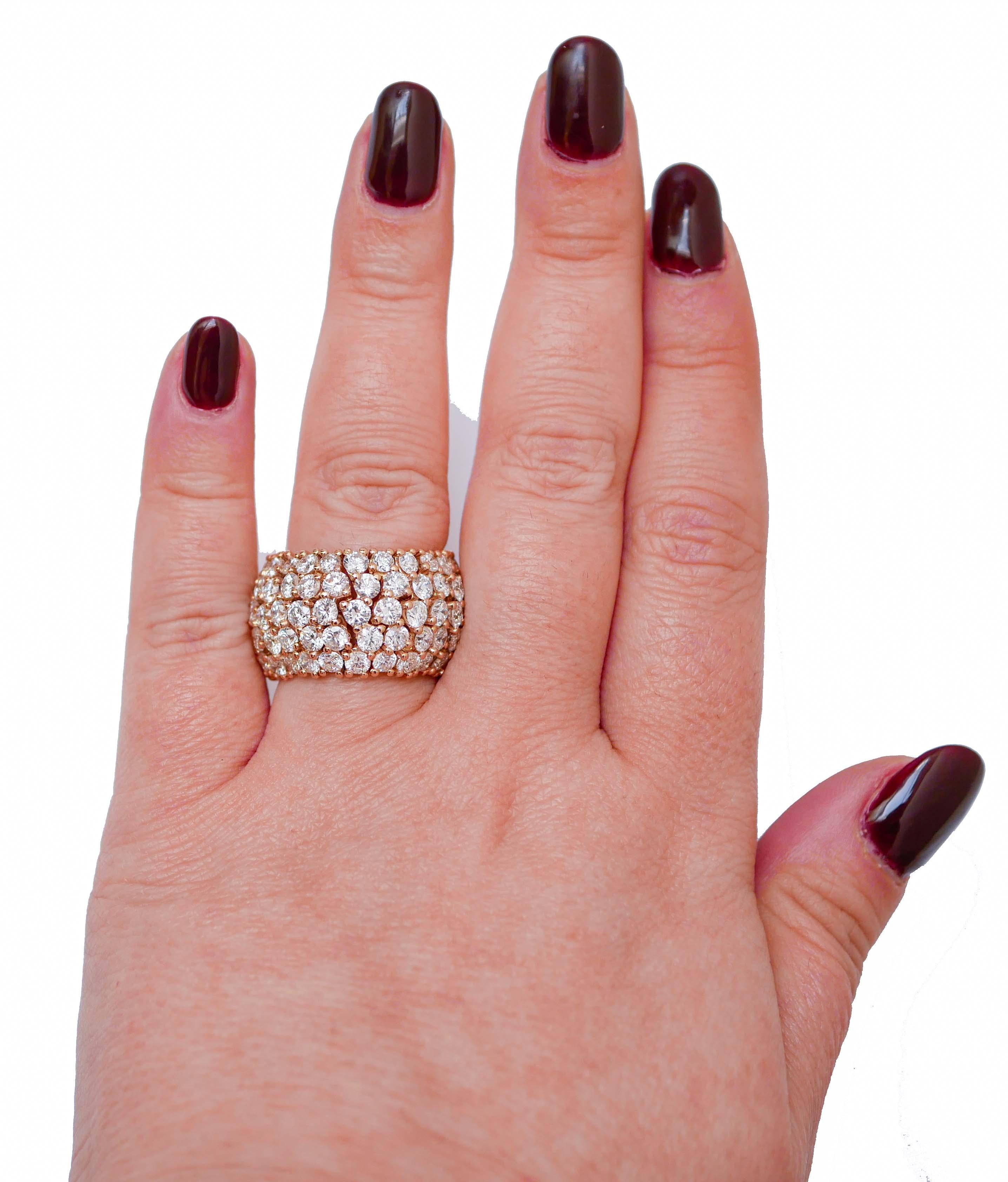 Brilliant Cut Diamonds, 18 Karat Rose Gold Band Ring. For Sale