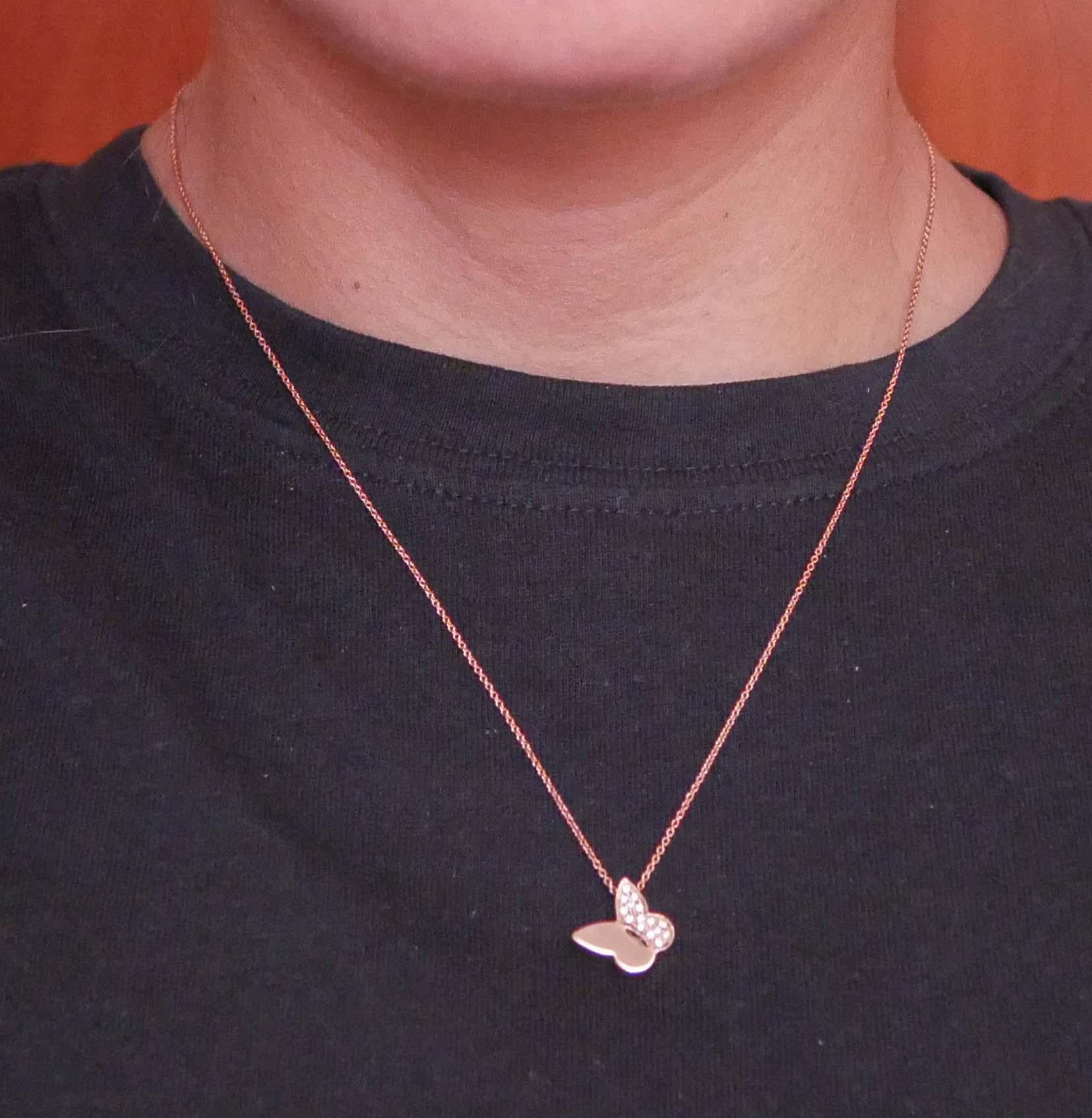 Women's Diamonds, 18 Karat Rose Gold Butterfly Pendant Necklace.
