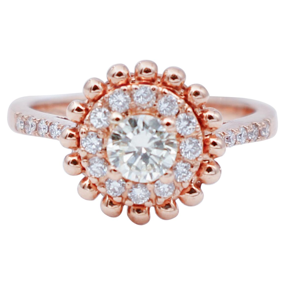 Diamonds, 18 Karat Rose Gold Engagement/Solitaire Ring