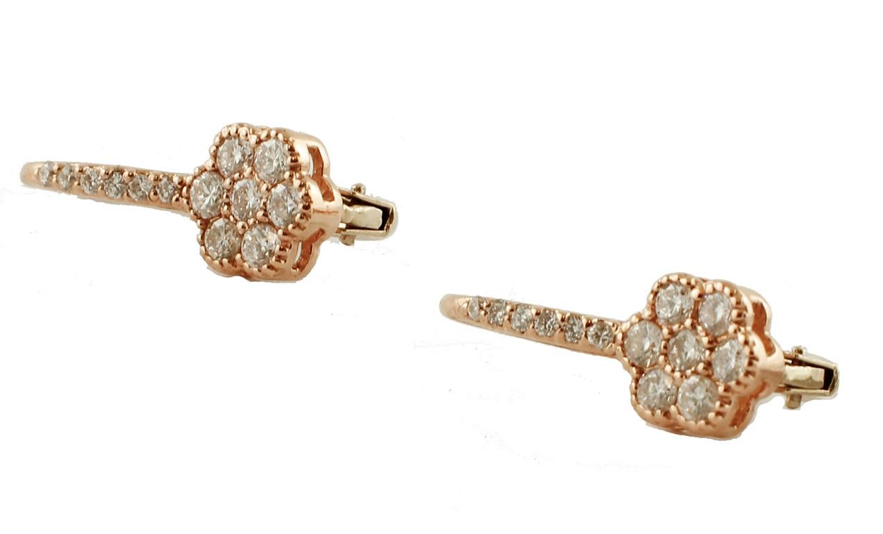 Brilliant Cut Diamonds, 18 Karat Rose Gold Flower Dangle Earrings