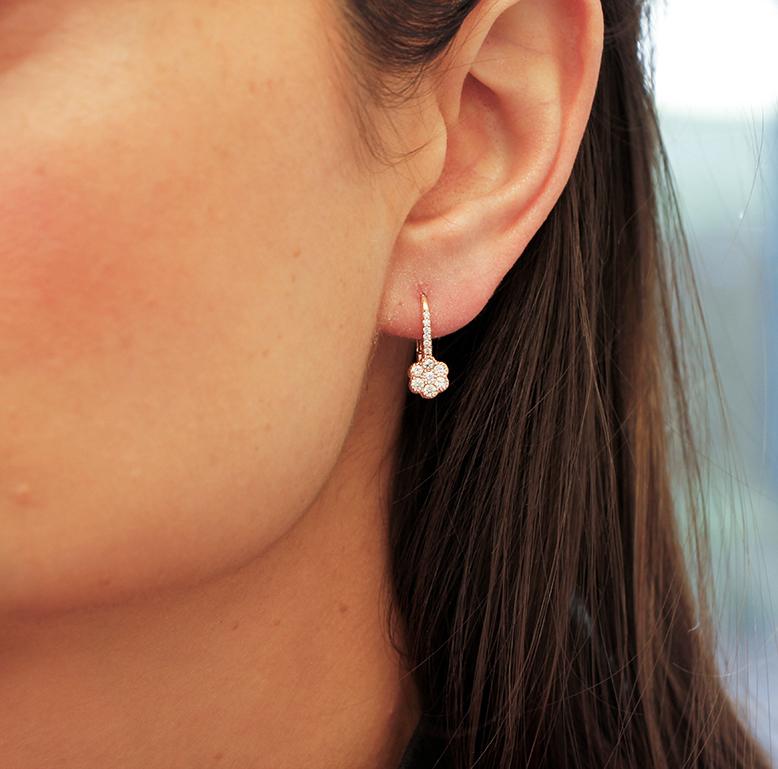 Women's Diamonds, 18 Karat Rose Gold Flower Dangle Earrings