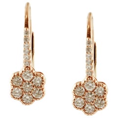 Diamonds, 18 Karat Rose Gold Flower Dangle Earrings