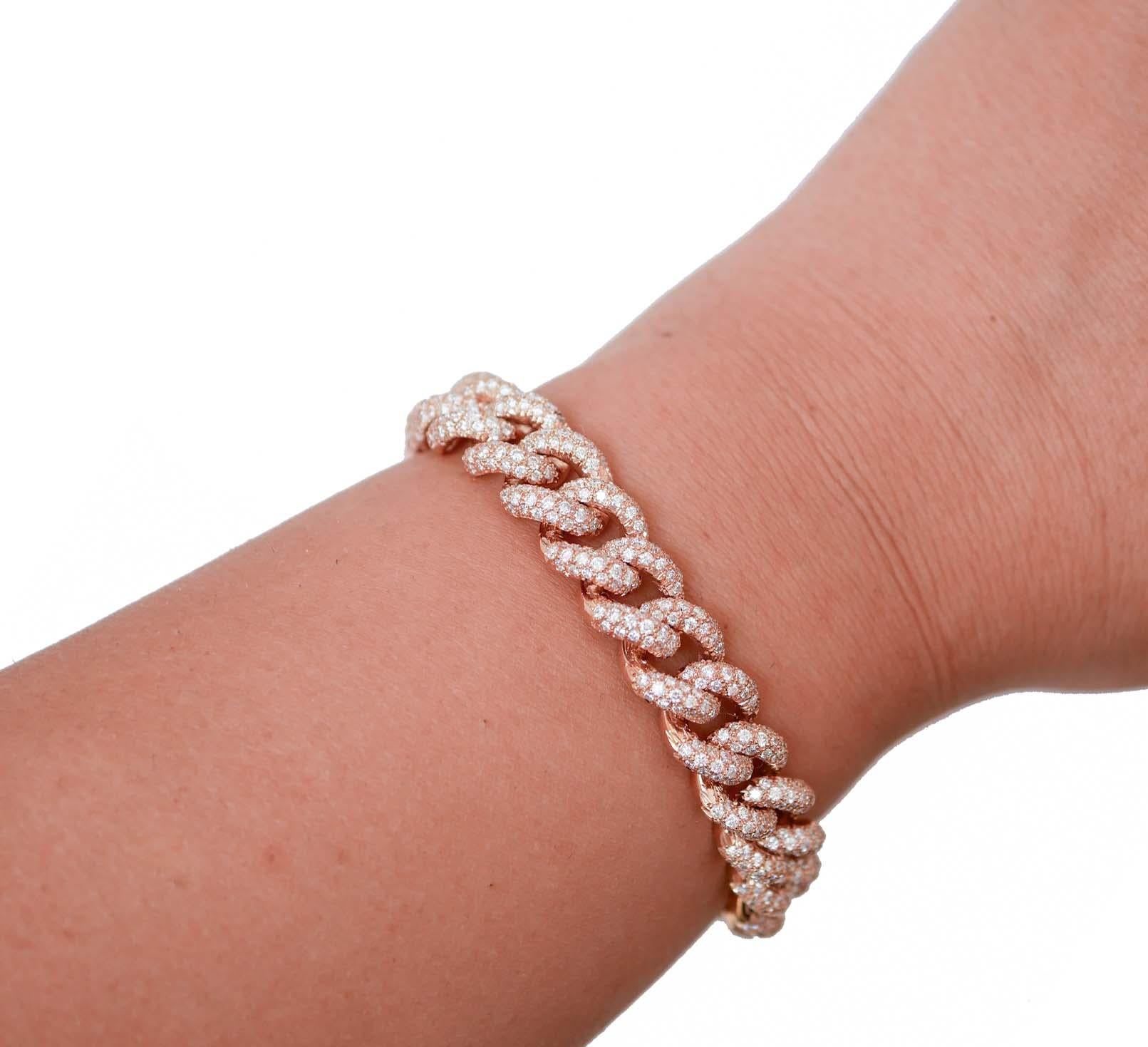 Taille brillant Diamants, bracelet Groumette en or rose 18 carats. en vente