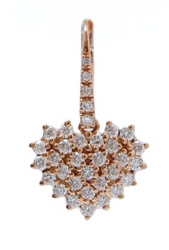 Diamonds, 18 Karat Rose Gold Heart Pendant Earrings.