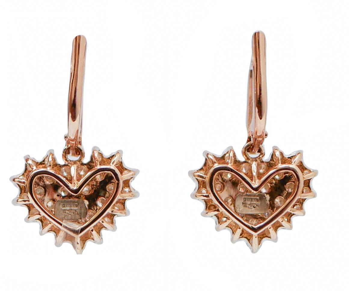 Modern Diamonds, 18 Karat Rose Gold Heart Pendant Earrings. For Sale