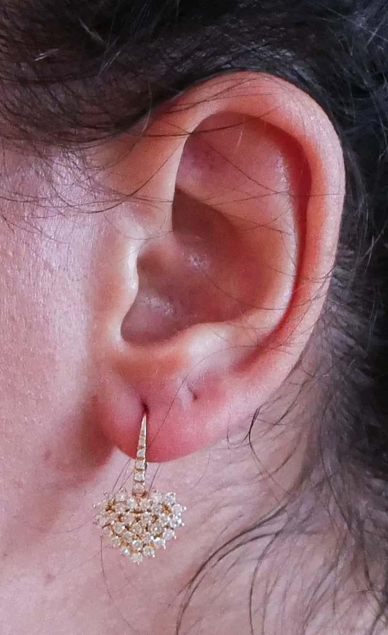 Diamonds, 18 Karat Rose Gold Heart Pendant Earrings. In New Condition For Sale In Marcianise, Marcianise (CE)