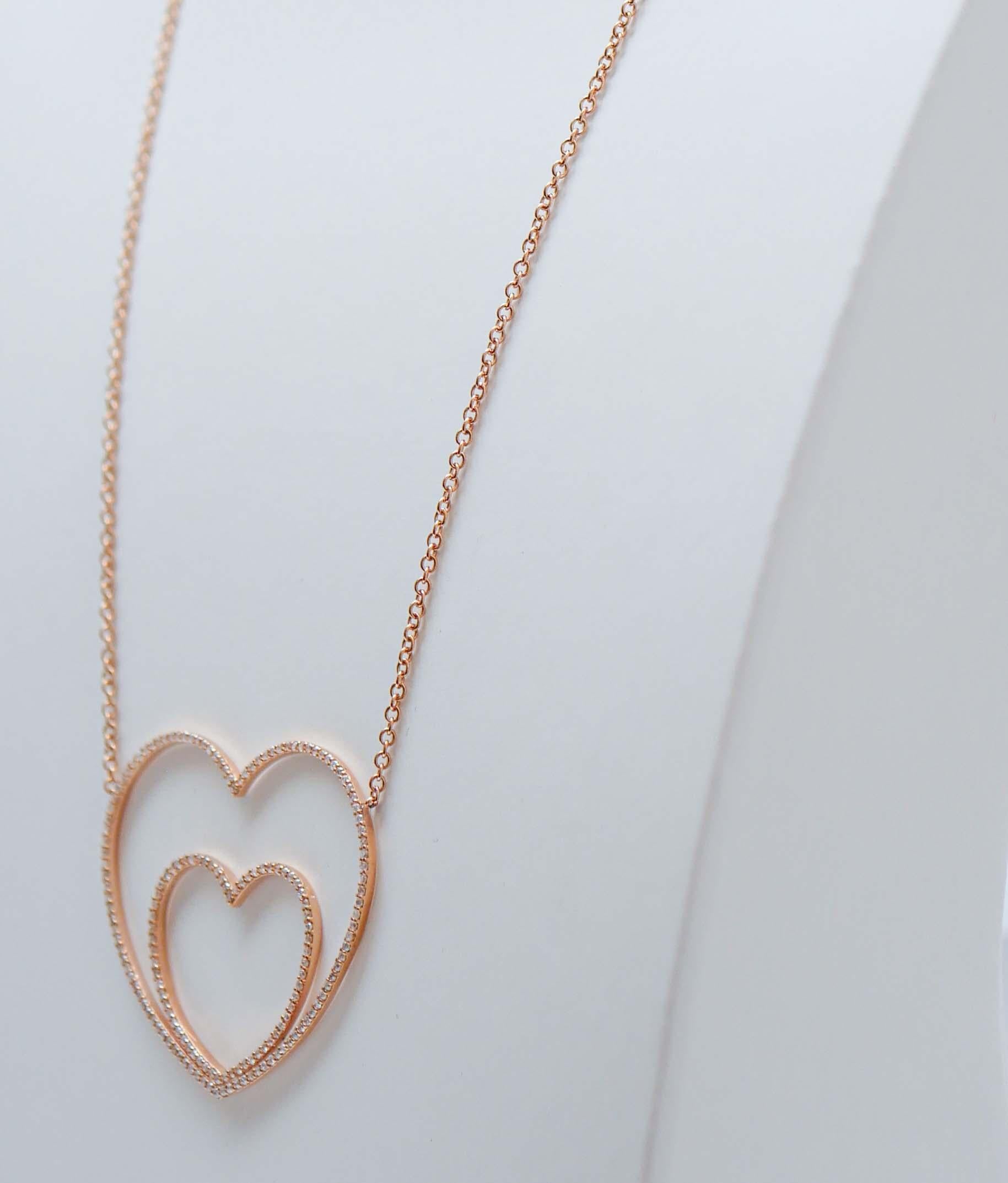Brilliant Cut Diamonds, 18 Karat Rose Gold Heart Pendant Necklace. For Sale