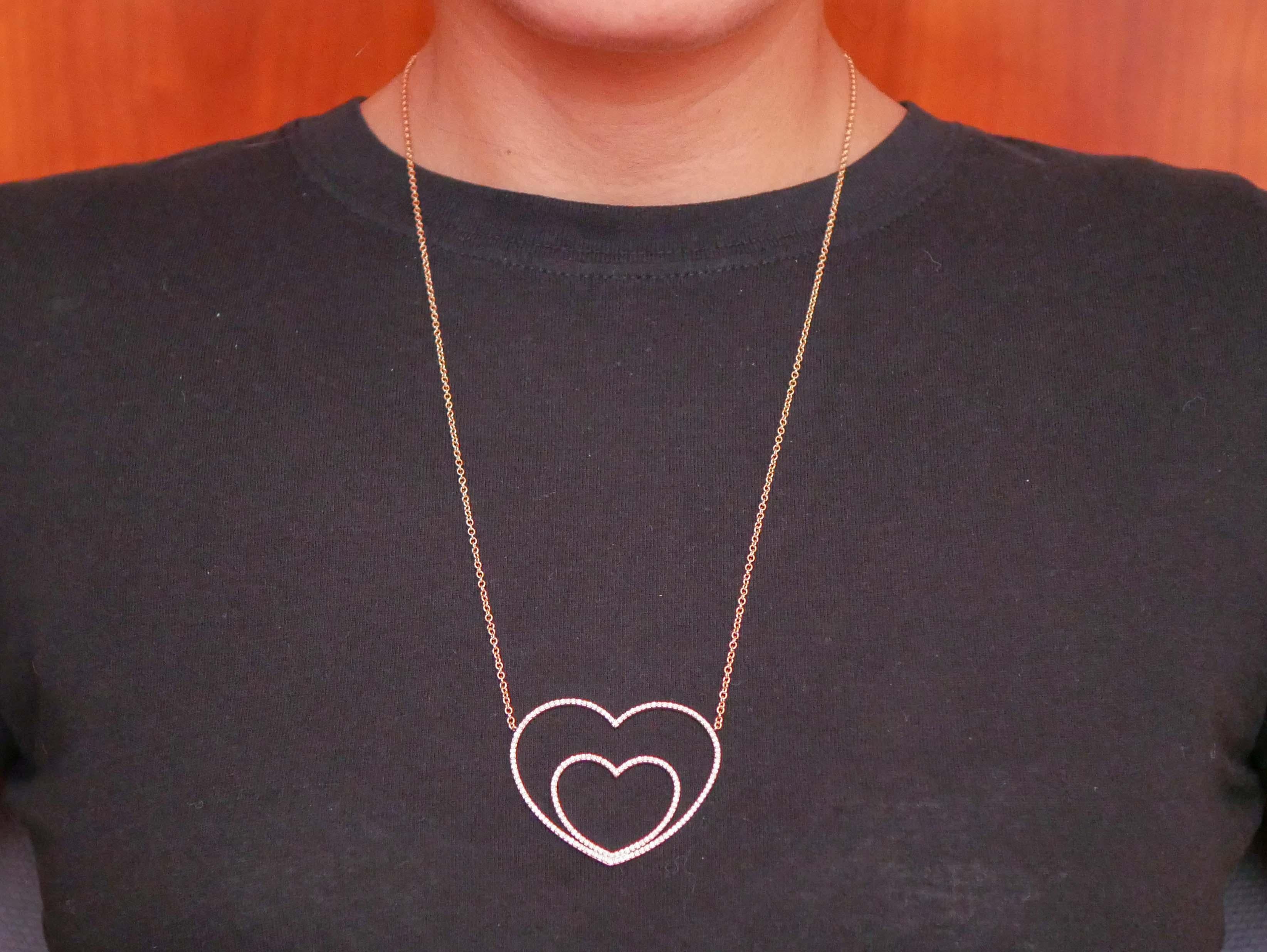 Diamonds, 18 Karat Rose Gold Heart Pendant Necklace. In New Condition For Sale In Marcianise, Marcianise (CE)