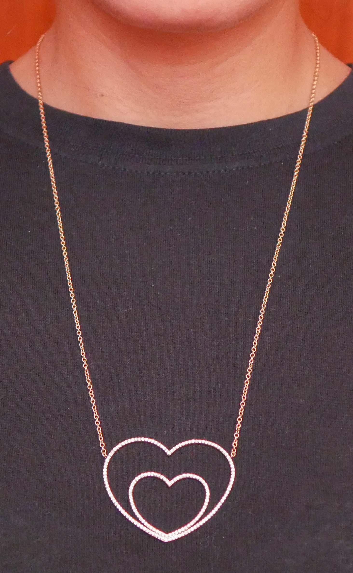 Women's Diamonds, 18 Karat Rose Gold Heart Pendant Necklace. For Sale