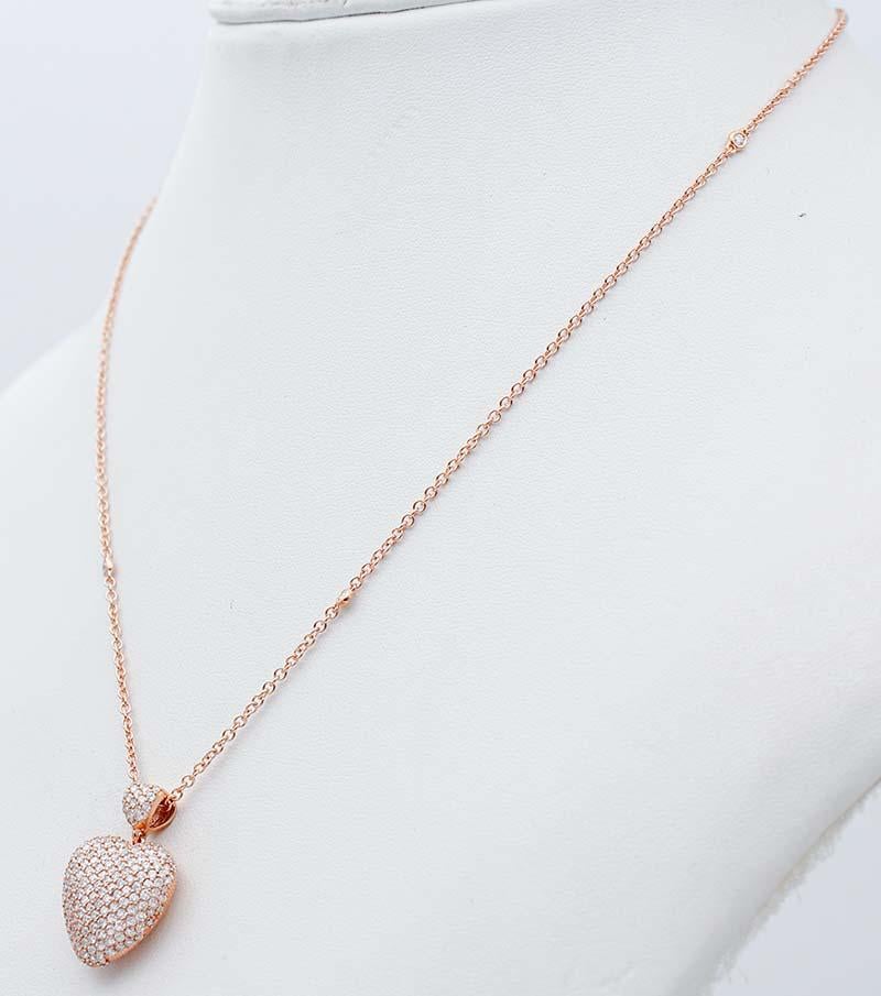 Modern Diamonds, 18 Karat Rose Gold Heart Shape Pendant Necklace