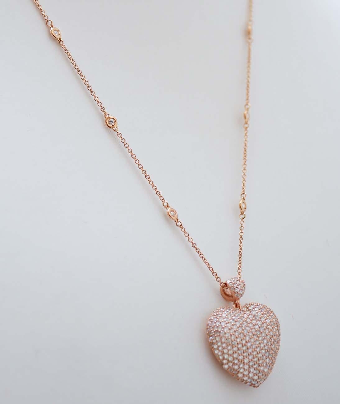 Moderno Diamanti, 18 carati  Collana con ciondolo a forma di cuore in oro rosa in vendita