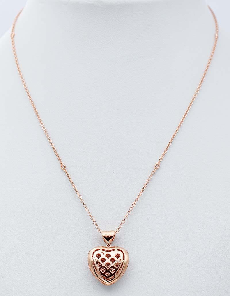 Brilliant Cut Diamonds, 18 Karat Rose Gold Heart Shape Pendant Necklace