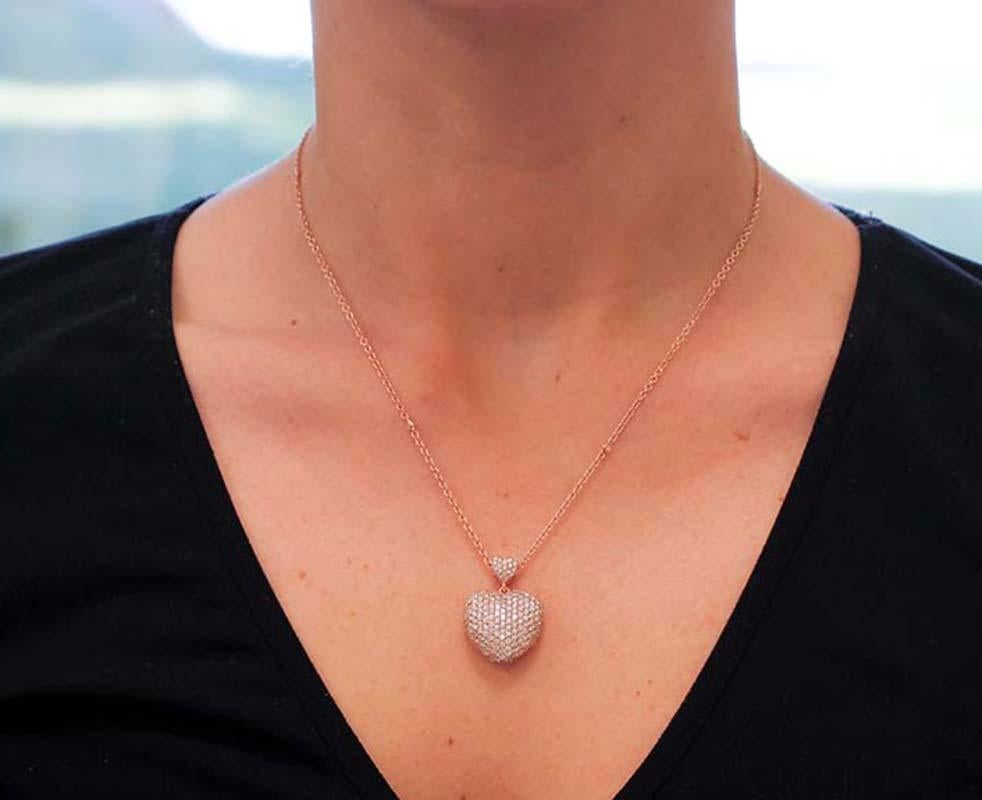 Women's Diamonds, 18 Karat Rose Gold Heart Shape Pendant Necklace