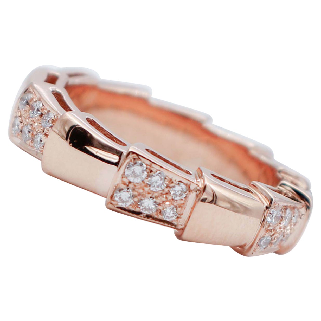 Diamonds, 18 Karat Rose Gold Modern Ring For Sale