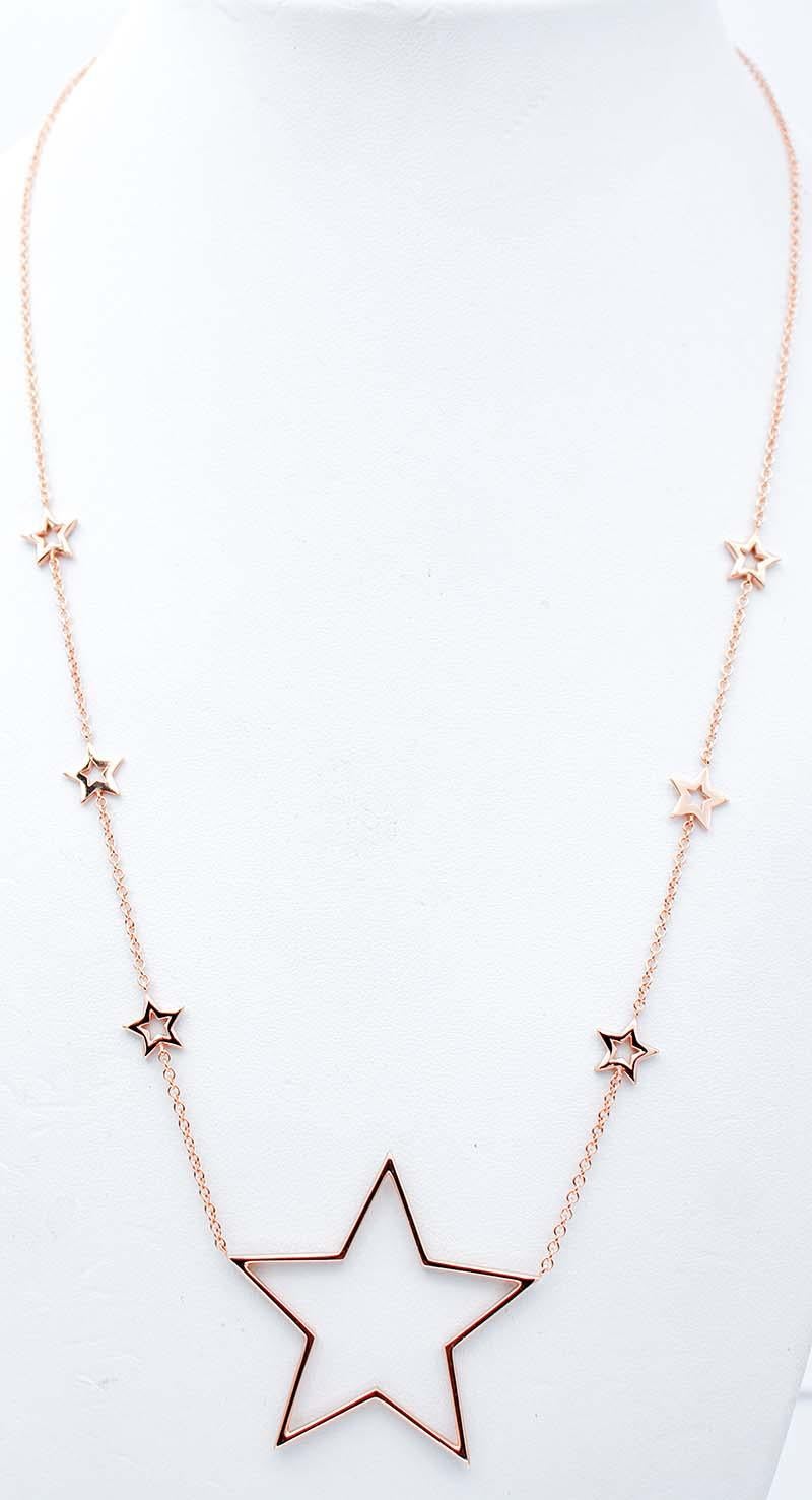 Diamanten, Halskette mit Sternen aus 18 Karat Roségold (Rundschliff) im Angebot
