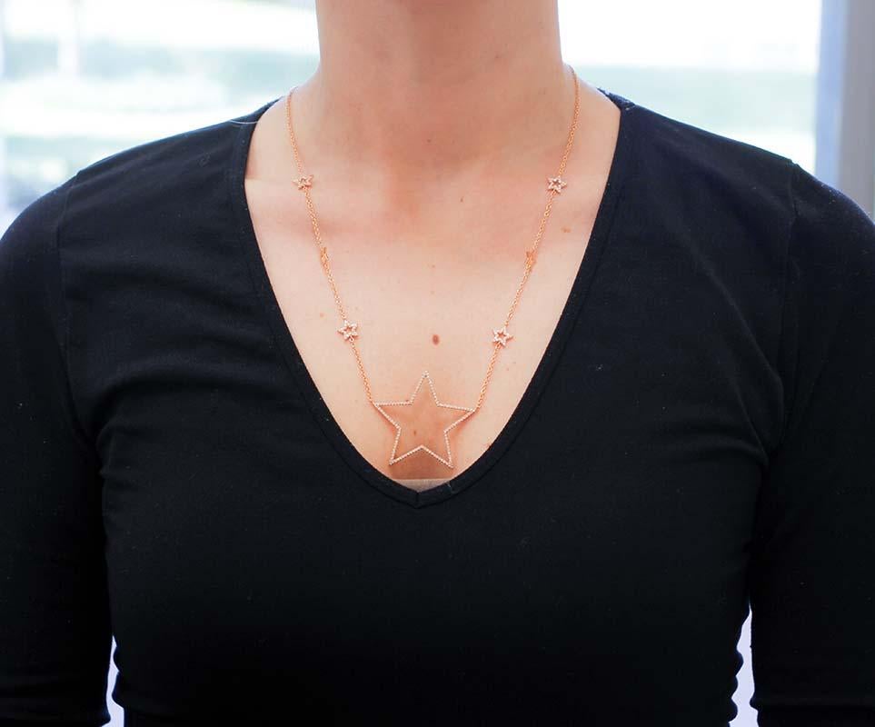 Diamonds, 18 Karat Rose Gold Stars Necklace In New Condition For Sale In Marcianise, Marcianise (CE)