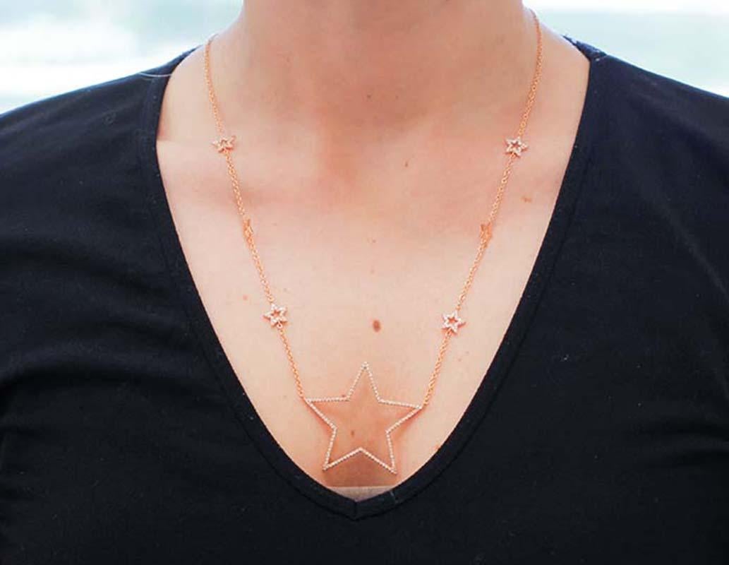 Women's Diamonds, 18 Karat Rose Gold Stars Necklace For Sale