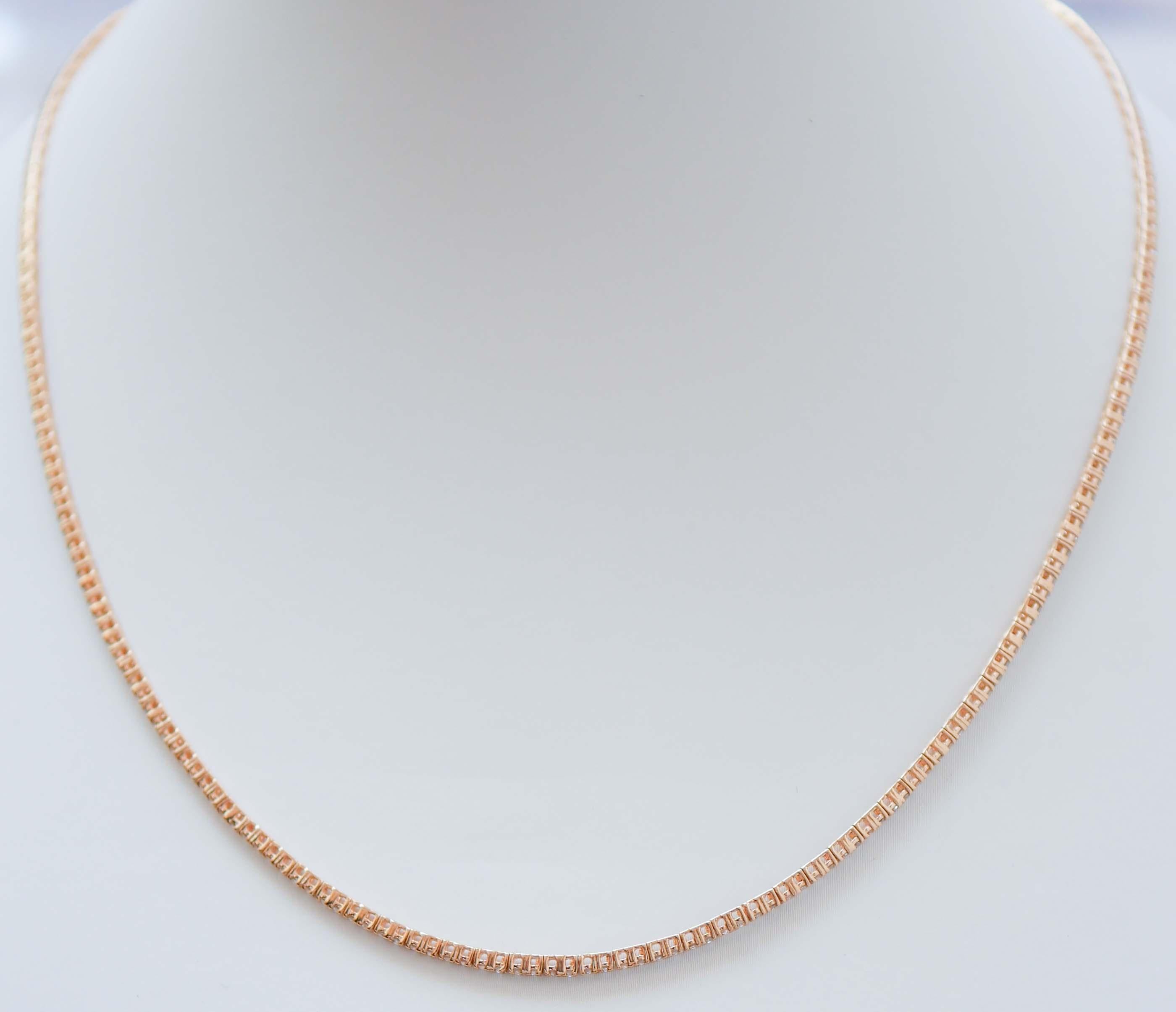 Modern Diamonds, 18 Karat Rose Gold Tennis Necklace.