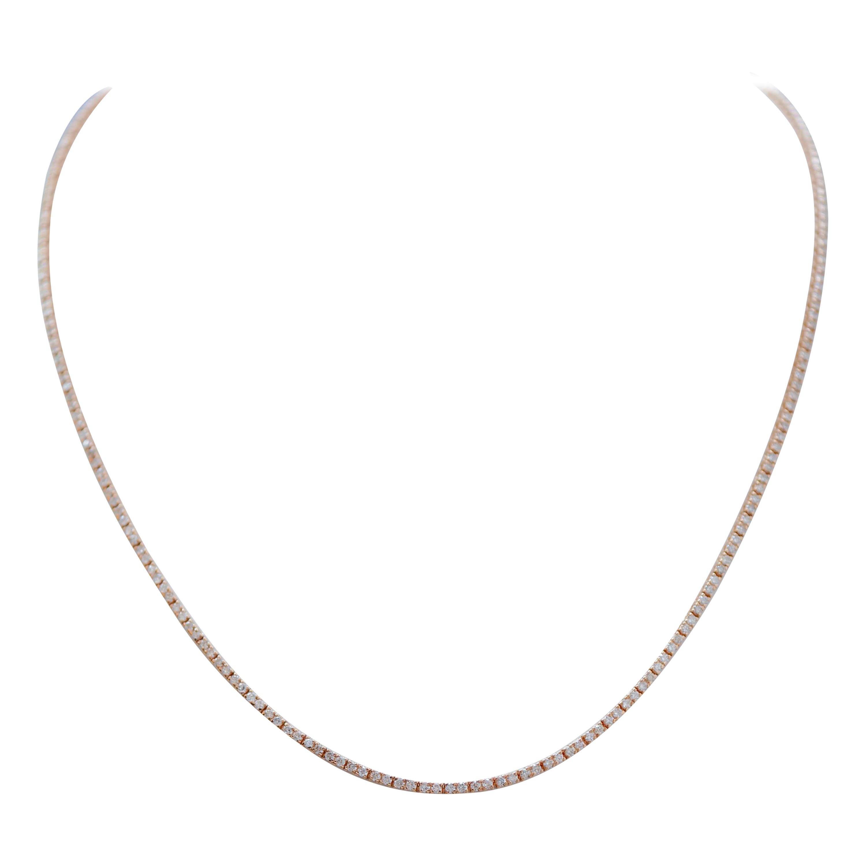 Diamanti, Collana Tennis in oro rosa 18 carati.