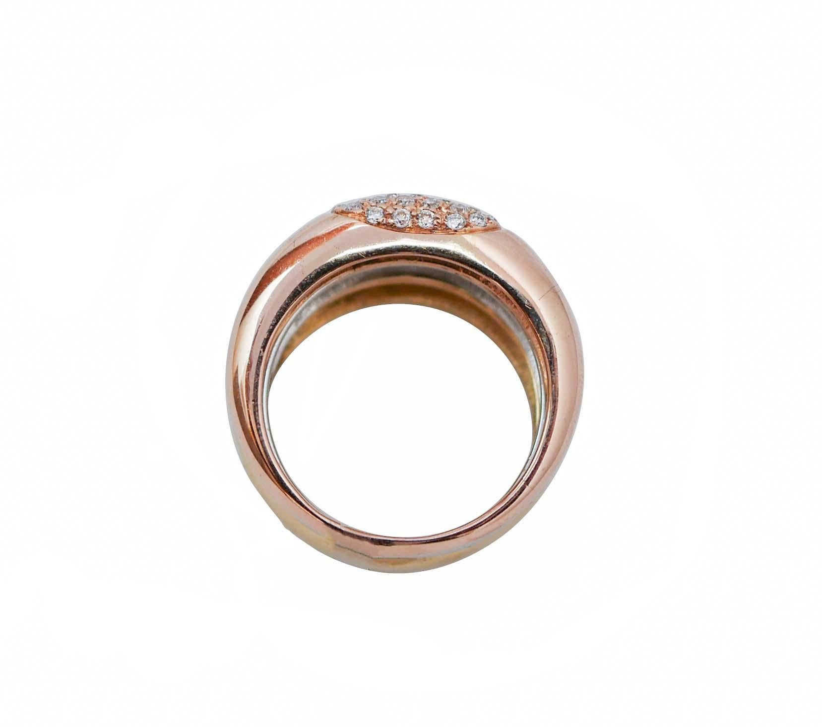 Modern Diamonds, 18 Karat Rose Gold, White Gold and Yellow Gold Ring For Sale