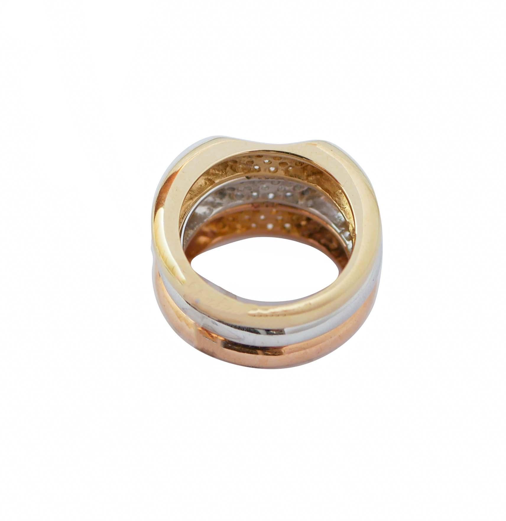 Modern Diamonds, 18 Karat Rose Gold, White Gold and Yellow Gold Ring