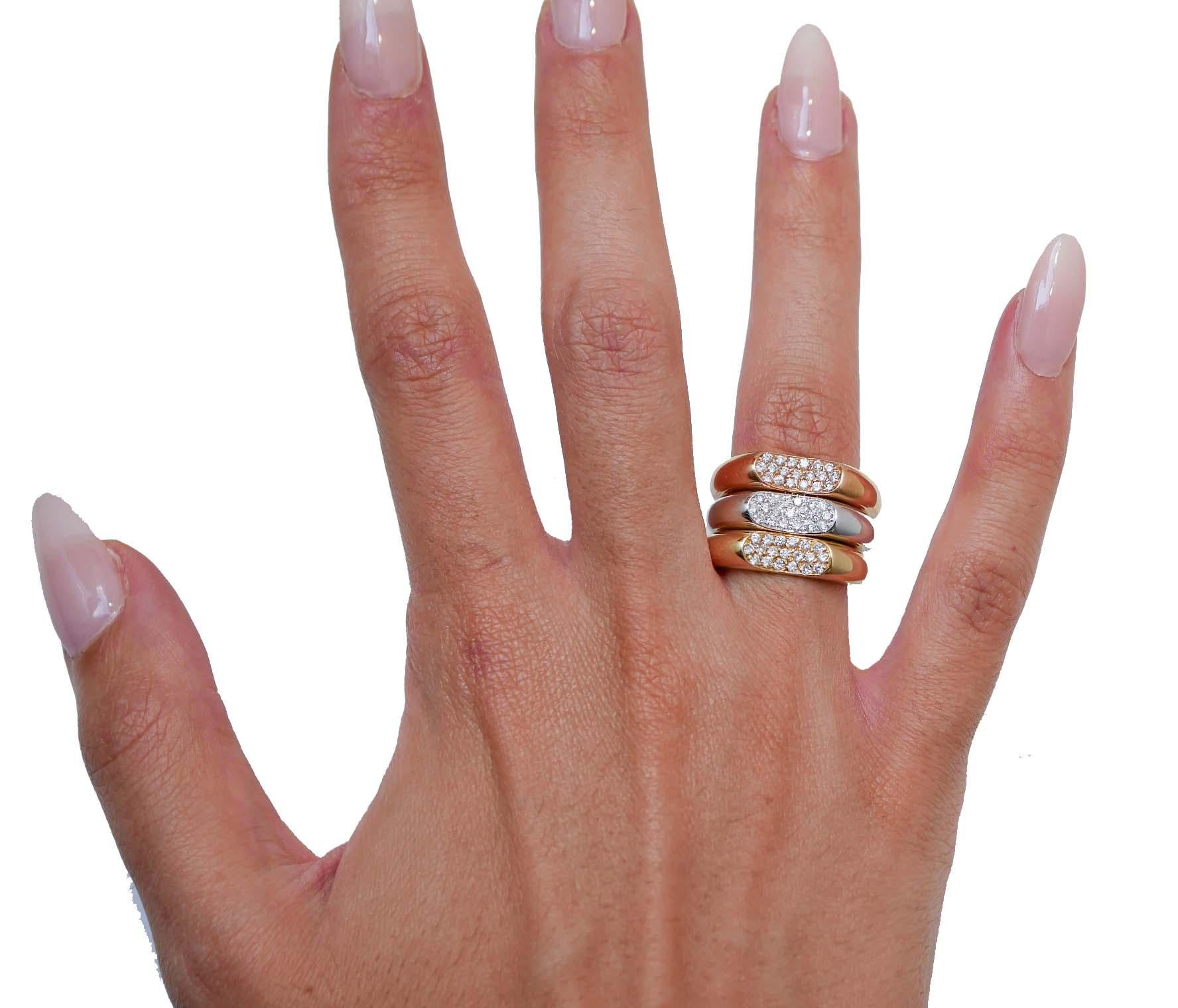 Brilliant Cut Diamonds, 18 Karat Rose Gold, White Gold and Yellow Gold Ring
