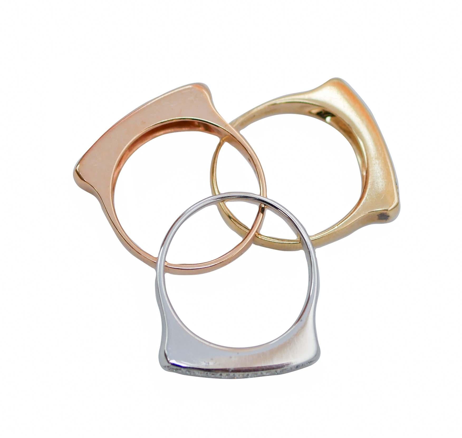 Modern Diamonds, 18 Karat Rose Gold, White Gold and Yellow Gold Rings.